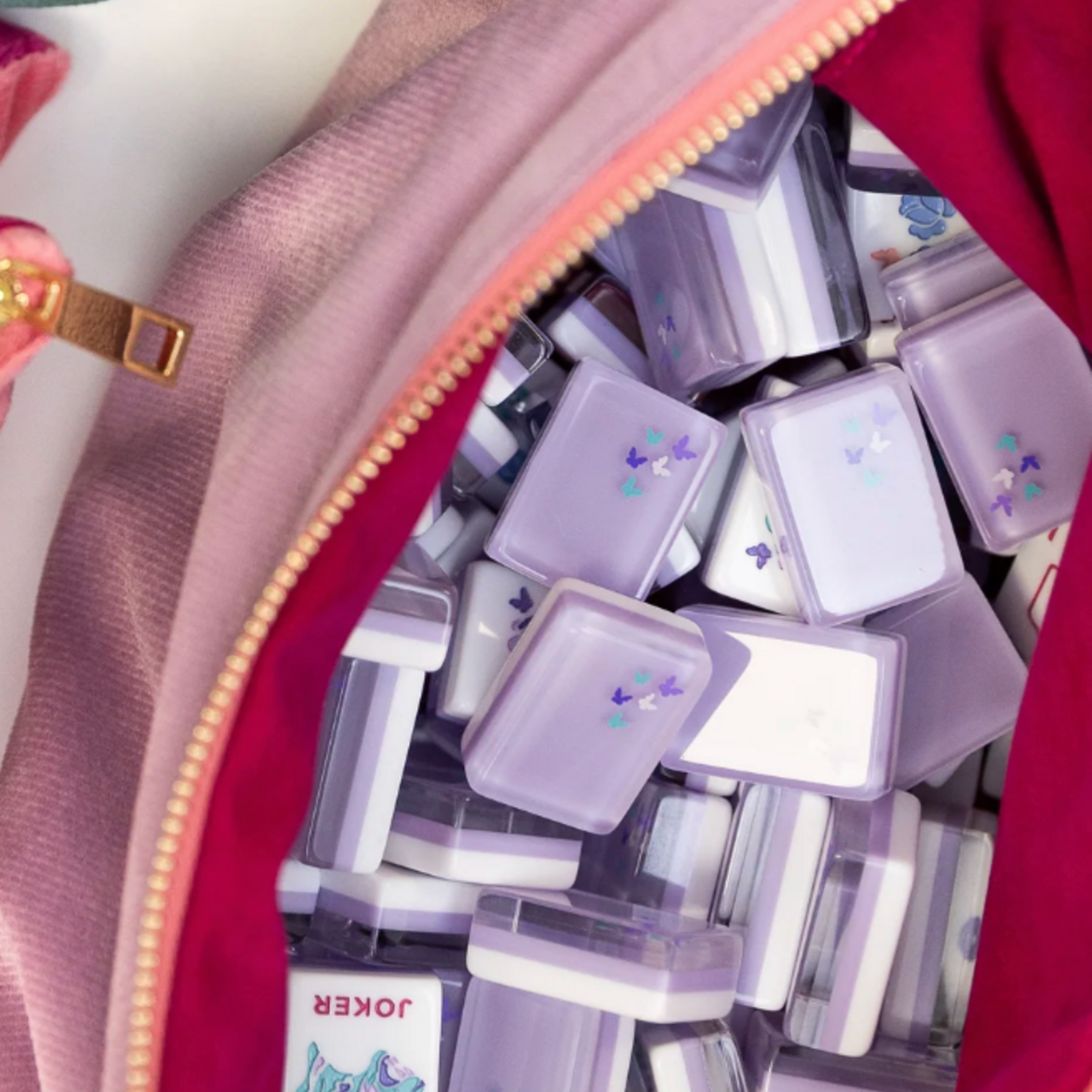 Bam Bird Boutique Classic Mahjong Tile Set w/ Plum/Magenta Velvet Bag