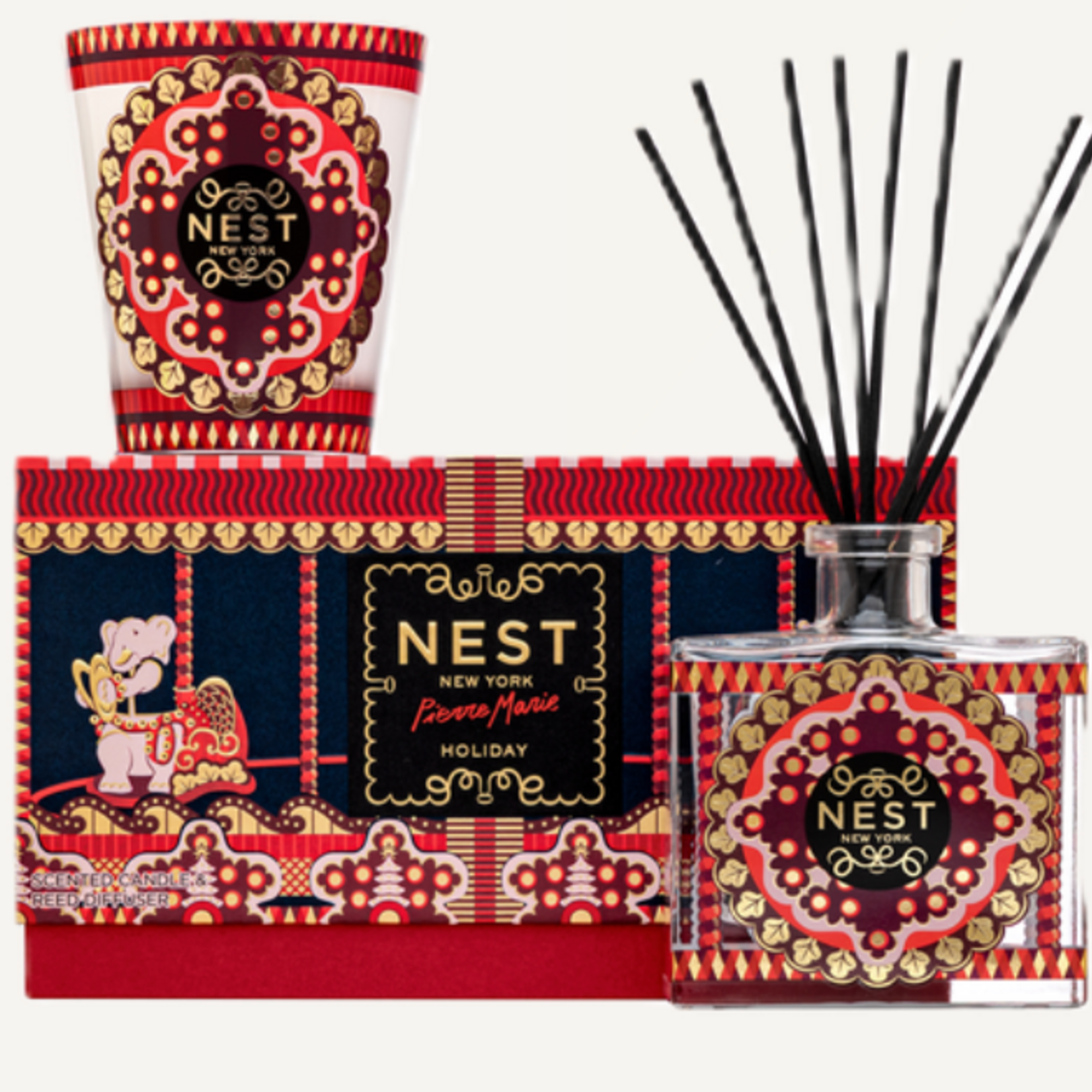 Nest Fragrances Pierre Marie Holiday Decorative Candle & Reed Diffuser 2PC Seasonal Gift Set