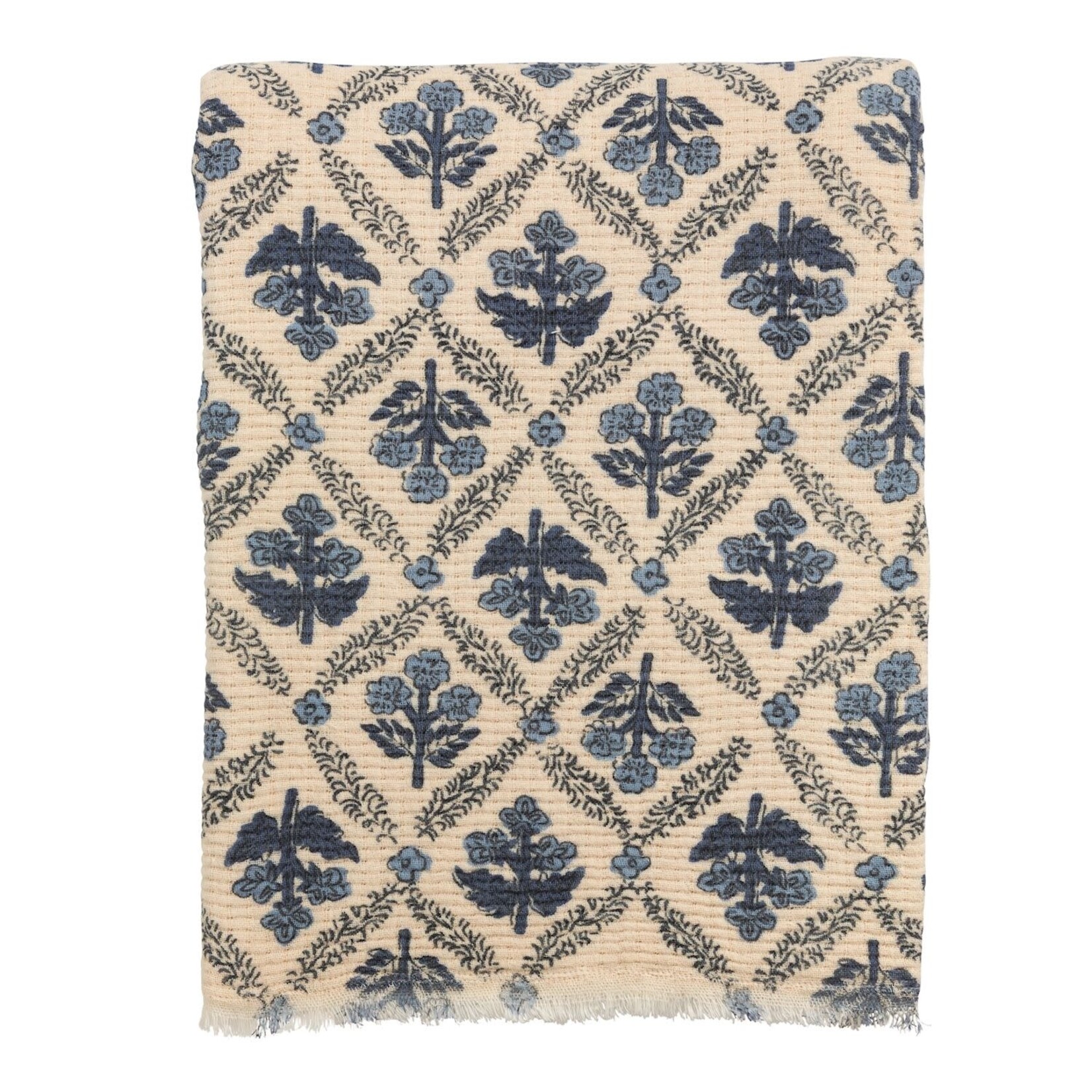 Mudpie Flower Pattern Blue Throw Blanket