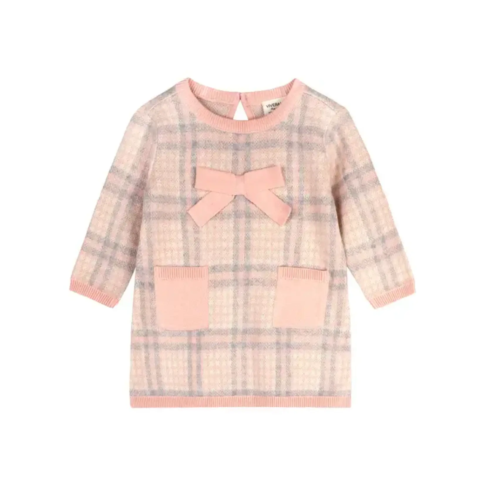 Viverano Organics Sophie Bow Checkered Sweater Knit Baby Dress -Organic Cotton