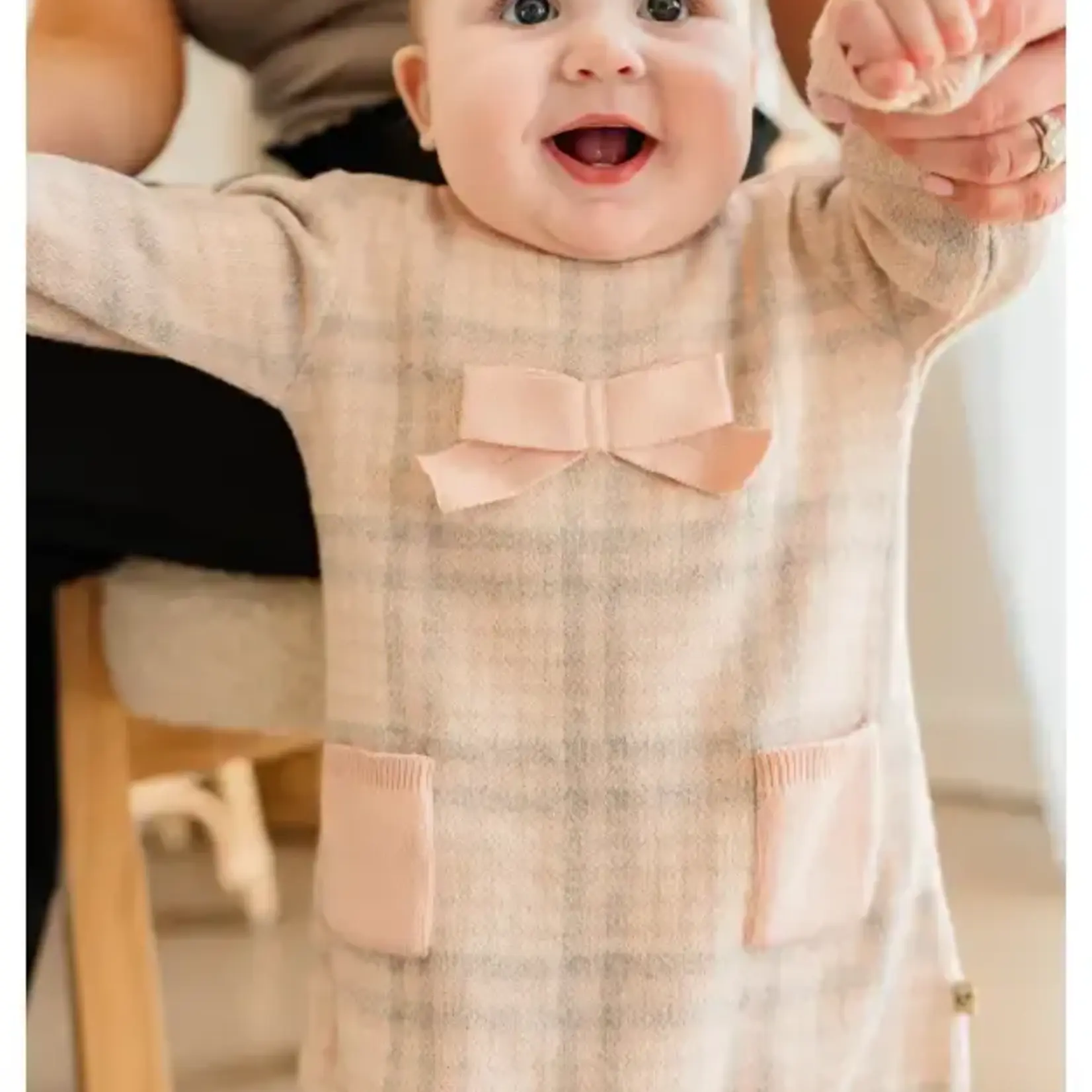 Viverano Organics Sophie Bow Checkered Sweater Knit Baby Dress -Organic Cotton