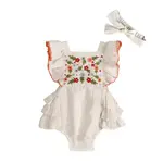 Viverano Organics Anya Embroidered Baby Romper + Headband (Linen Blend)