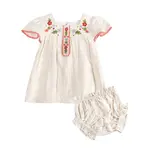 Viverano Organics Gabi Embroidered Baby Dress + Bloomer (Linen Blend)
