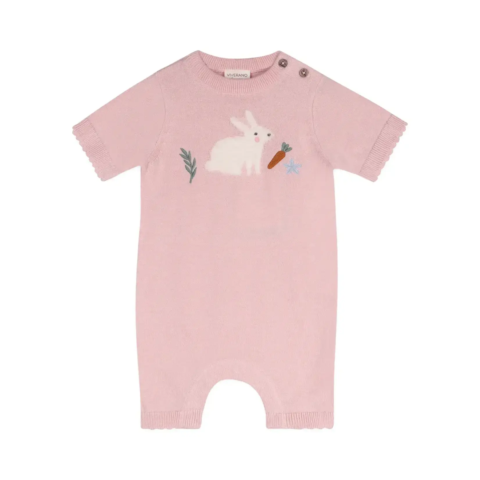 Viverano Organics Furry Bunny Embroidered Baby Knit Romper (Organic Cotton)