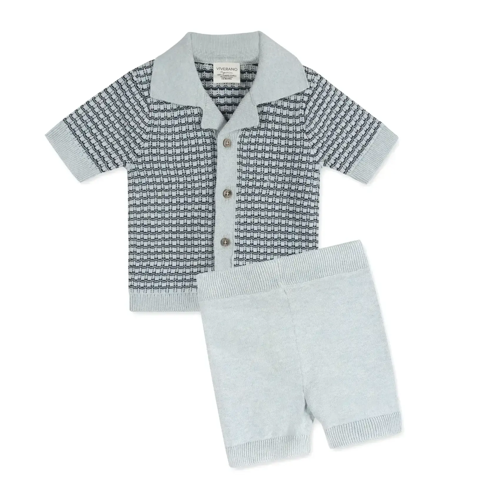 Viverano Organics Miles Wave Textured Baby Shirt & Shorts Set (Organic Cotton)