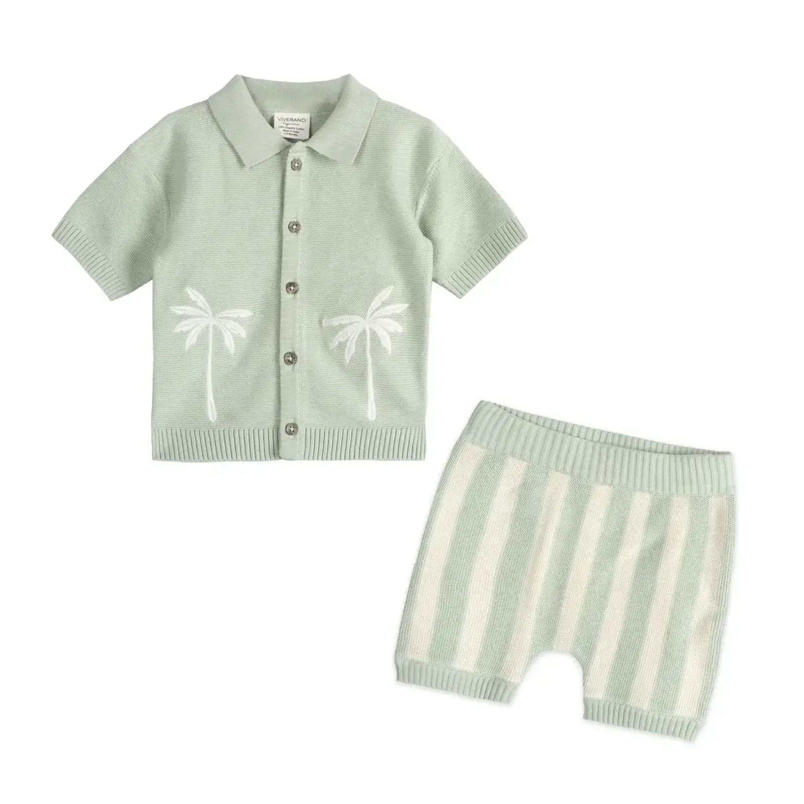 Viverano Organics Palm Trees Embroidered Baby Shirt & Shorts Set (Organic)