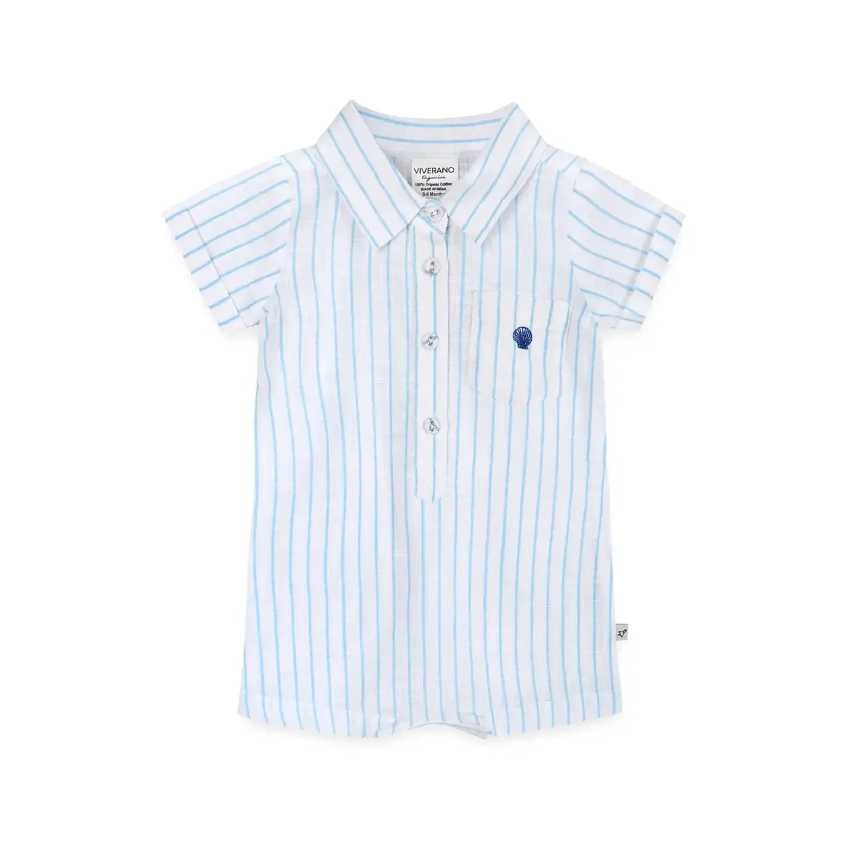 Viverano Organics Aqua Embroidered Baby Romper (Organic)