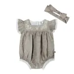 Viverano Organics Lena Floral Embroidered Baby Romper + Headband (Linen Blend)