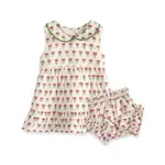 Viverano Organics Mia Block Print Floral Baby Dress + Bloomer (Linen Blend)
