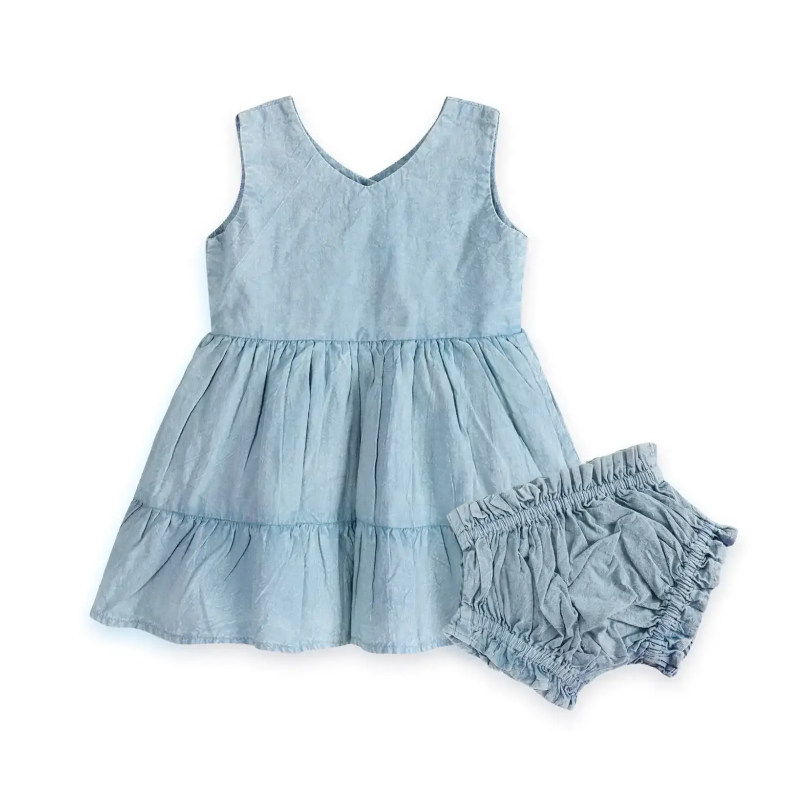 Viverano Organics River Soft Hand-Dyed Denim Baby Dress + Bloomer (Organic)