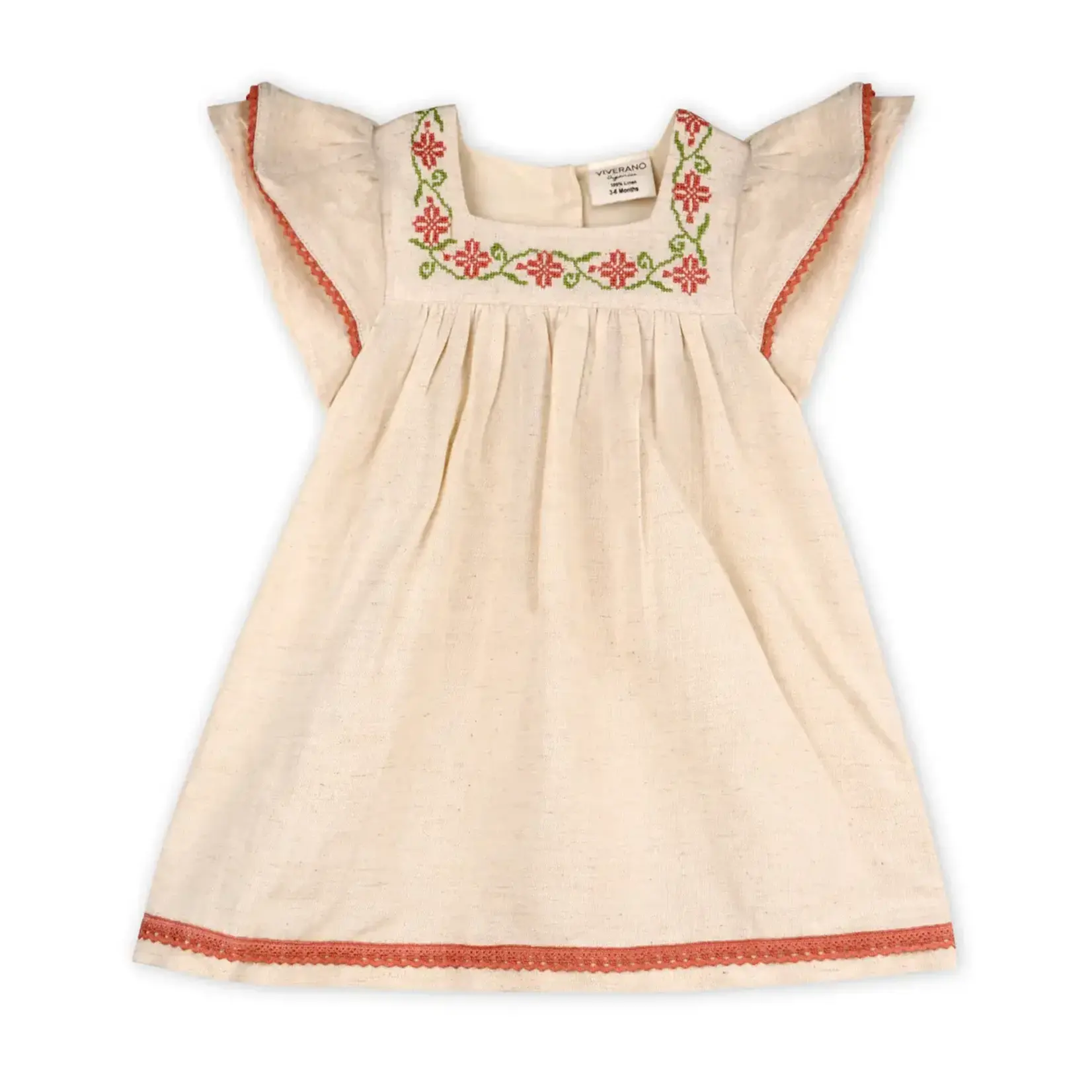 Viverano Organics Avalyn Floral Embroidered Baby Dress + Bloomer (Linen Blend)