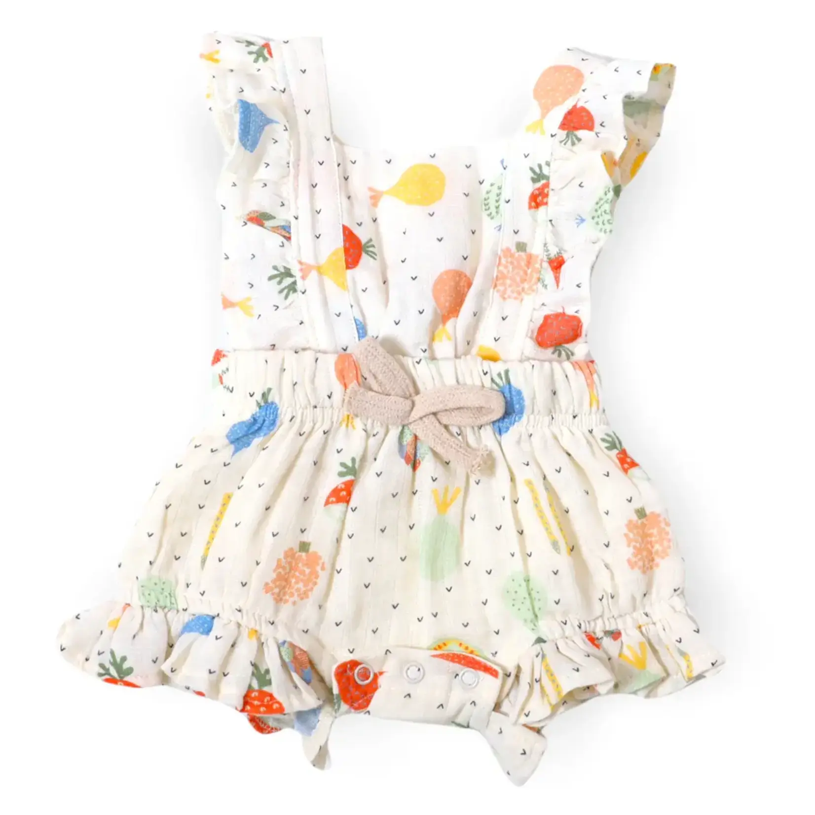 Viverano Organics Veggie Ruffled Short Baby Romper Tie Back (Organic Muslin)
