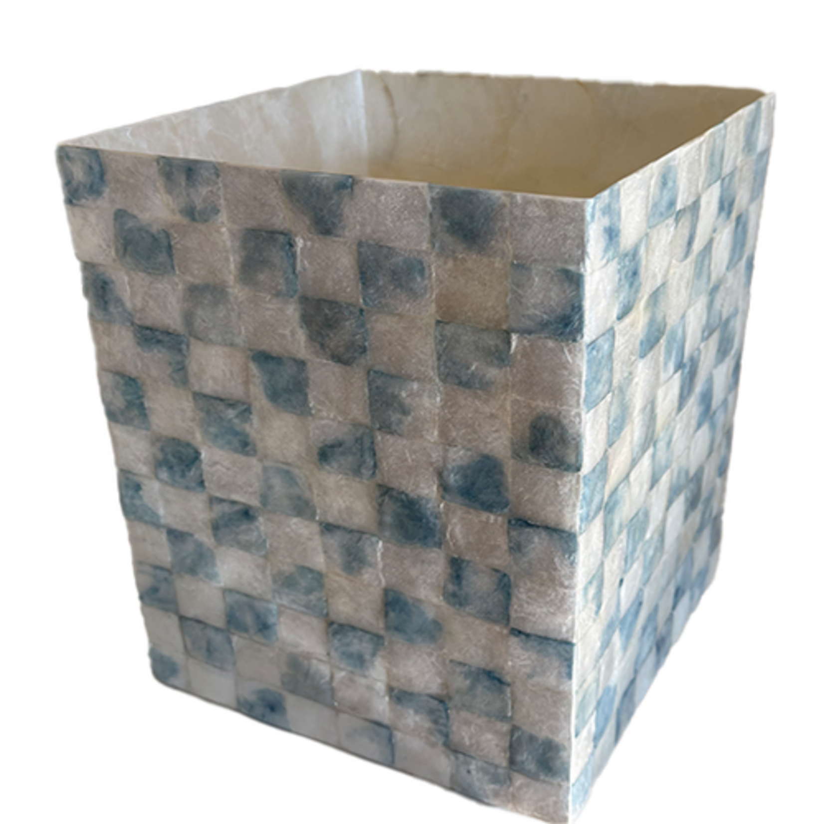 MacKenzie-Childs sky check capiz waste bin