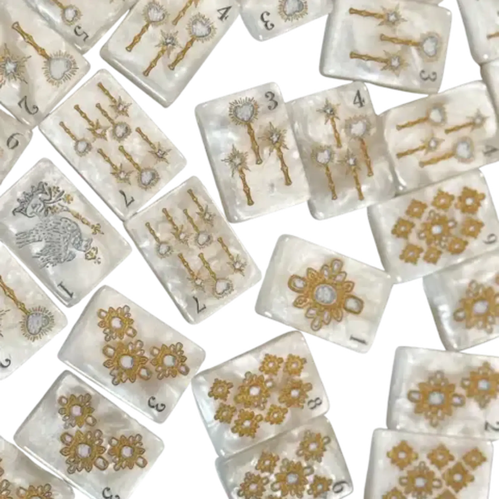 Club Mah Jenn D'or White Mother of Pearl Mah Jong Set - Silver & Gold