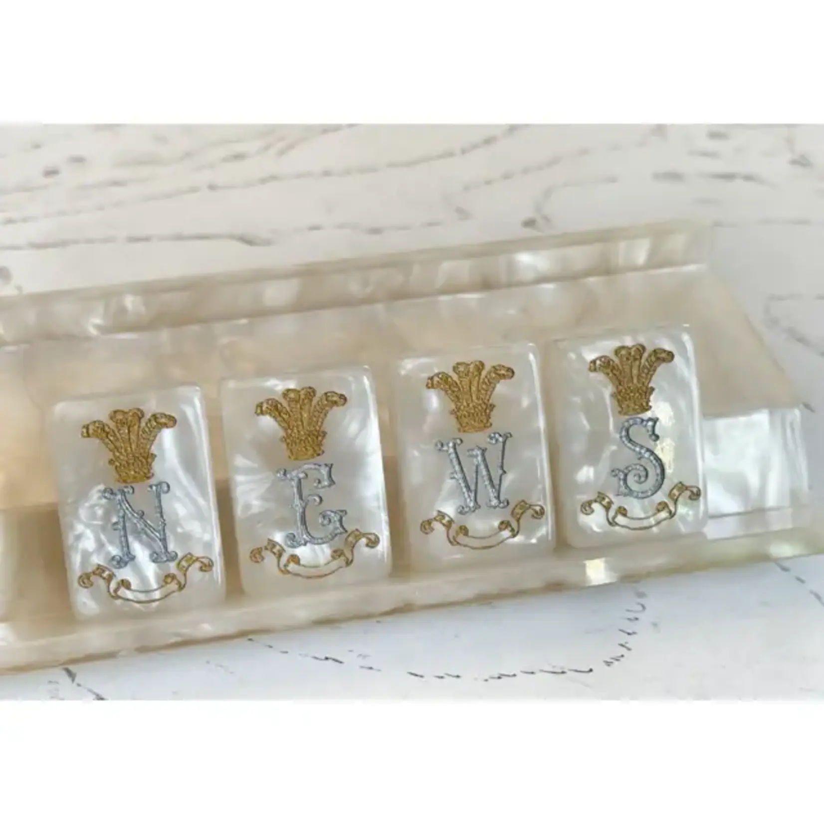 Club Mah Jenn D'or White Mother of Pearl Mah Jong Set - Silver & Gold