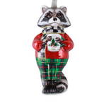 MacKenzie-Childs tartan racoon glass ornament