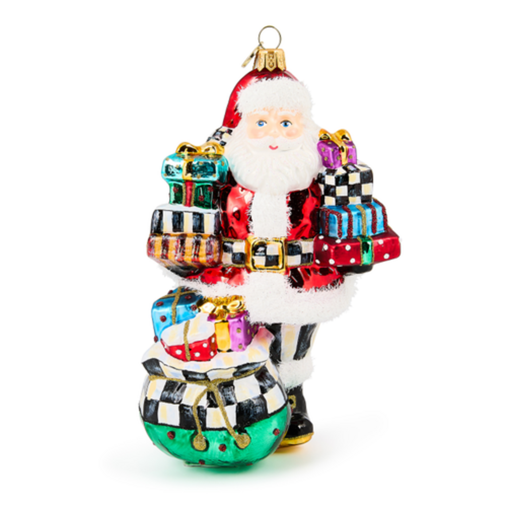MacKenzie-Childs santa with gifts glass ornament
