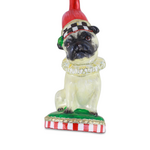 MacKenzie-Childs holiday pug dog glass ornament