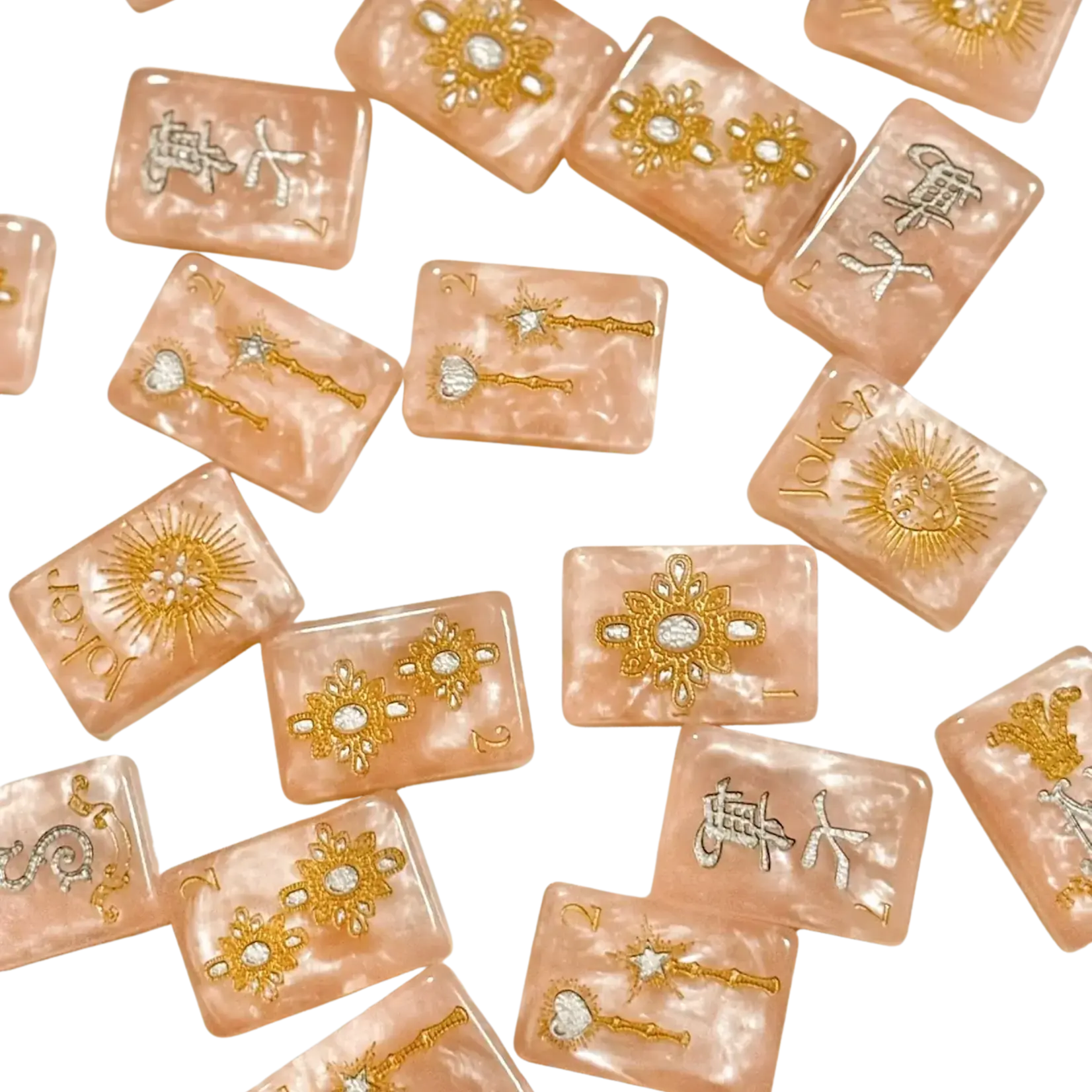Club Mah Jenn D'or Pink Mother of Pearl Mah Jong Set - Silver & Gold