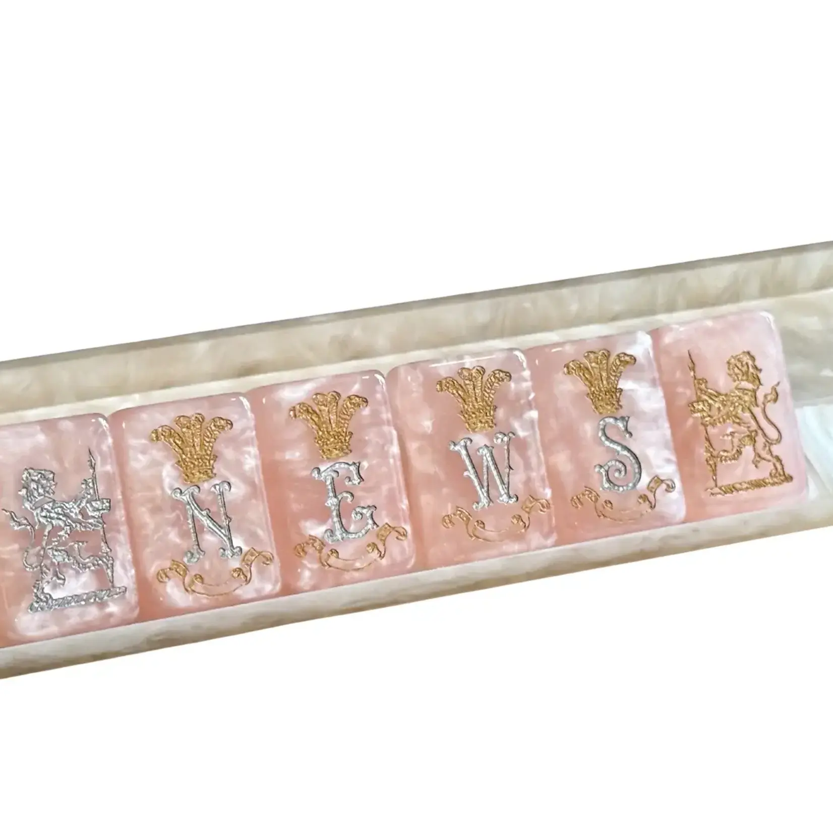 Club Mah Jenn D'or Pink Mother of Pearl Mah Jong Set - Silver & Gold
