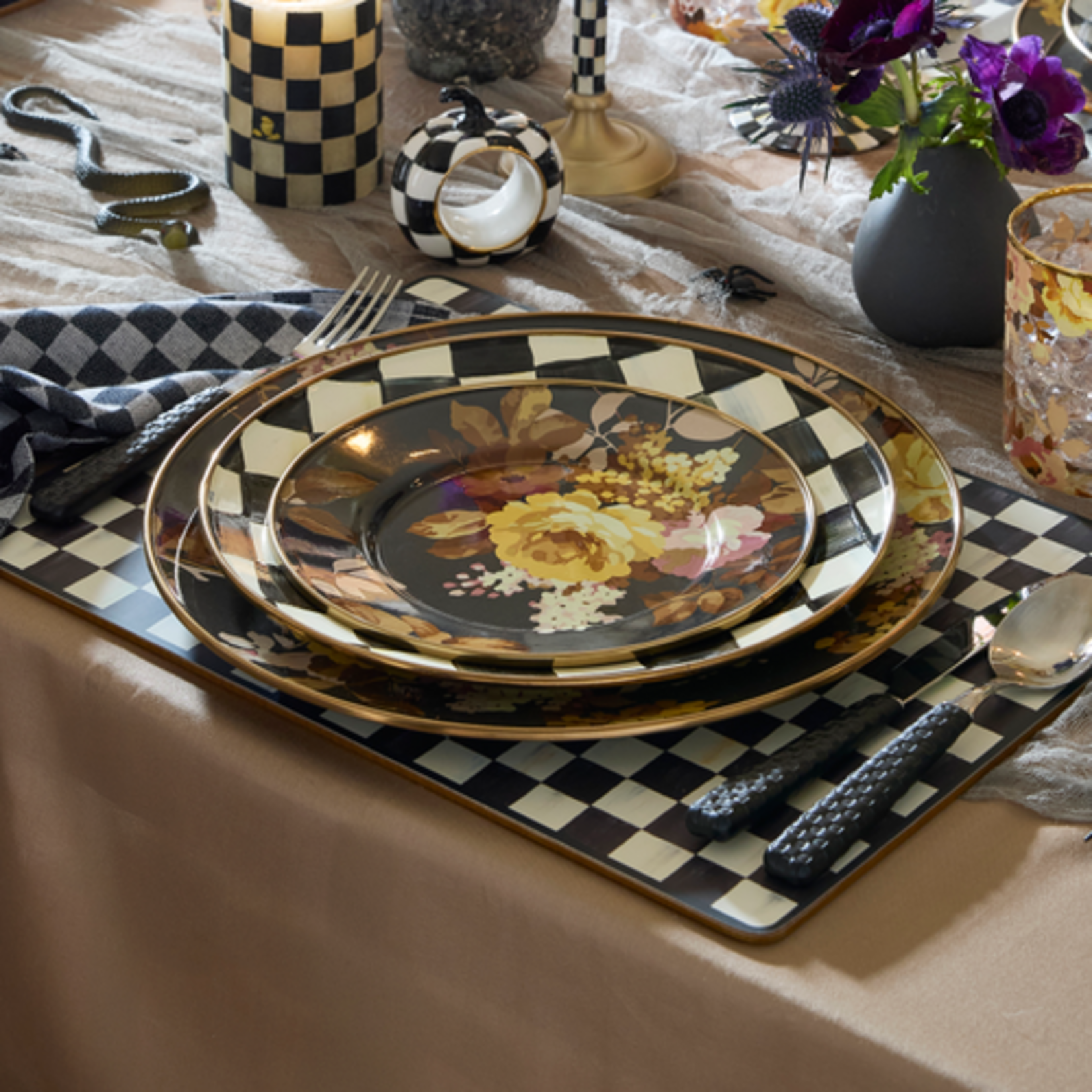MacKenzie-Childs wild rose brown salad plate