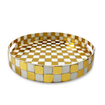 MacKenzie-Childs gold check capiz round tray