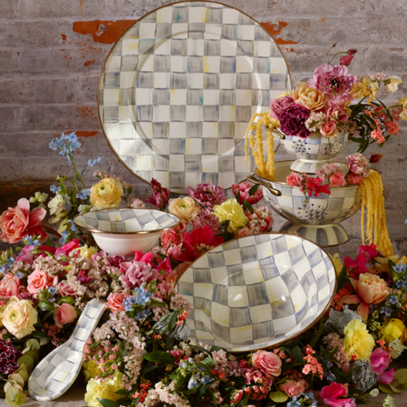 MacKenzie-Childs sterling check serving bowl
