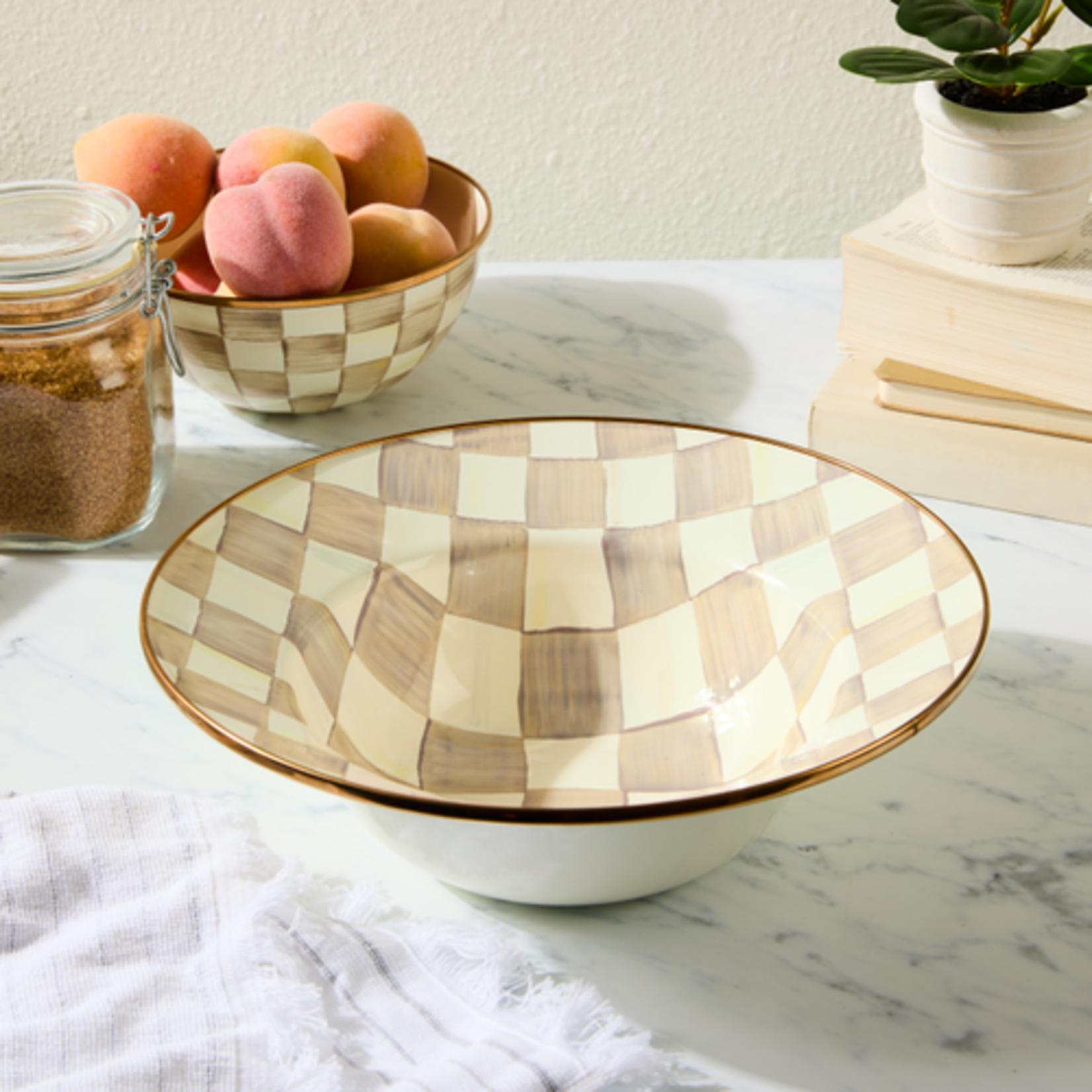 MacKenzie-Childs mocha check serving bowl