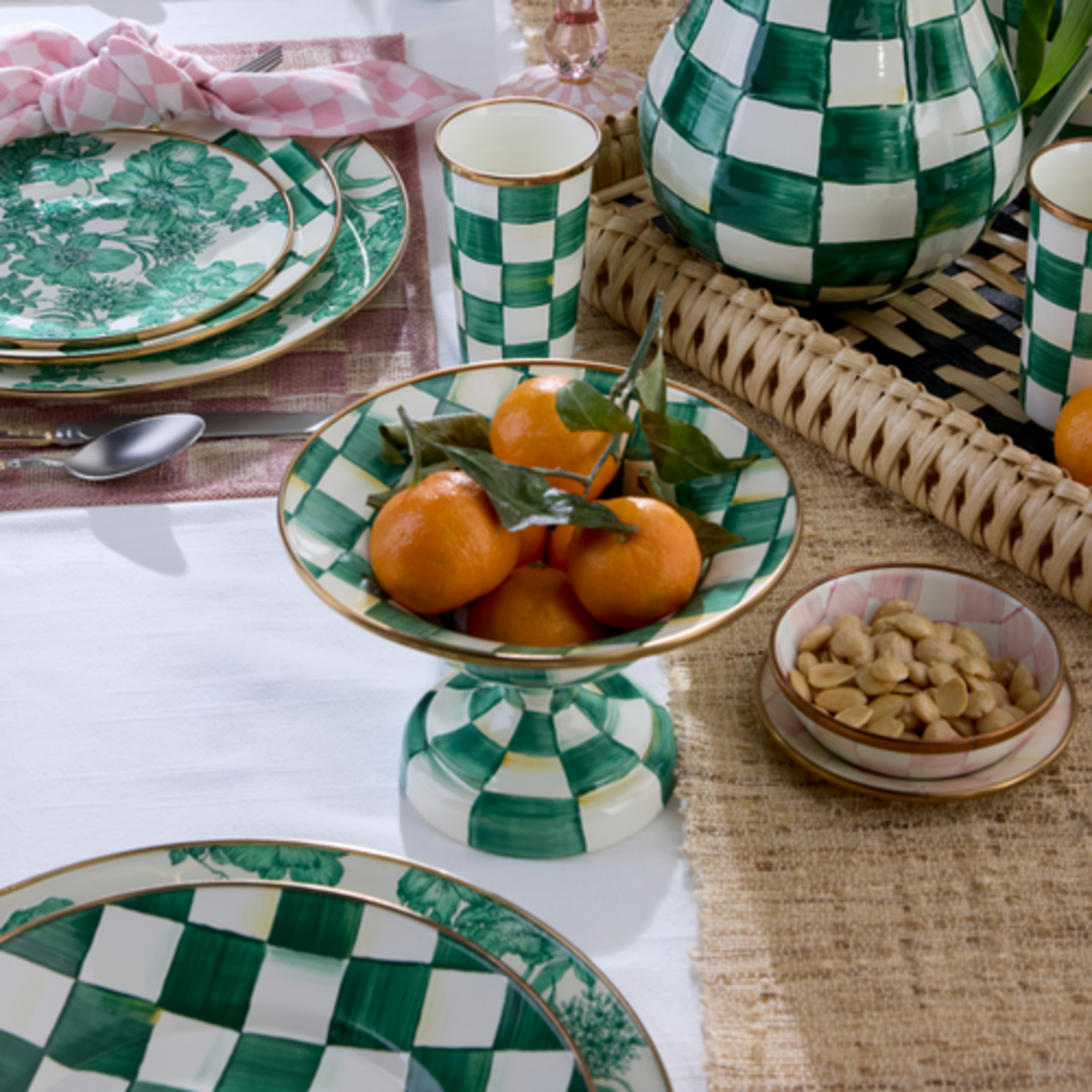MacKenzie-Childs emerald check small compote