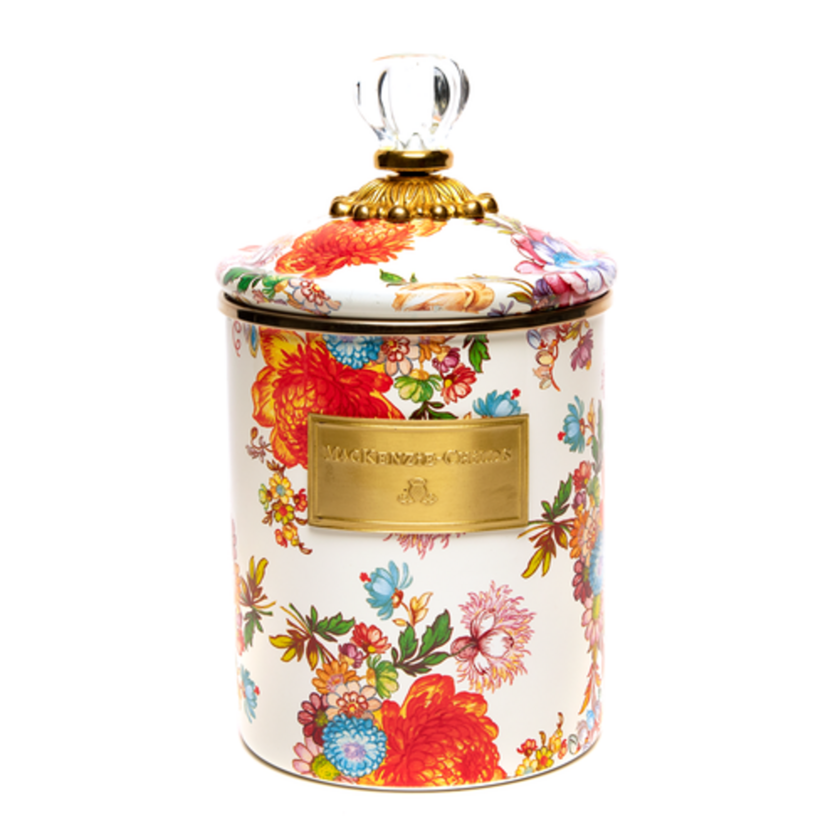 MacKenzie-Childs white flower market medium canister