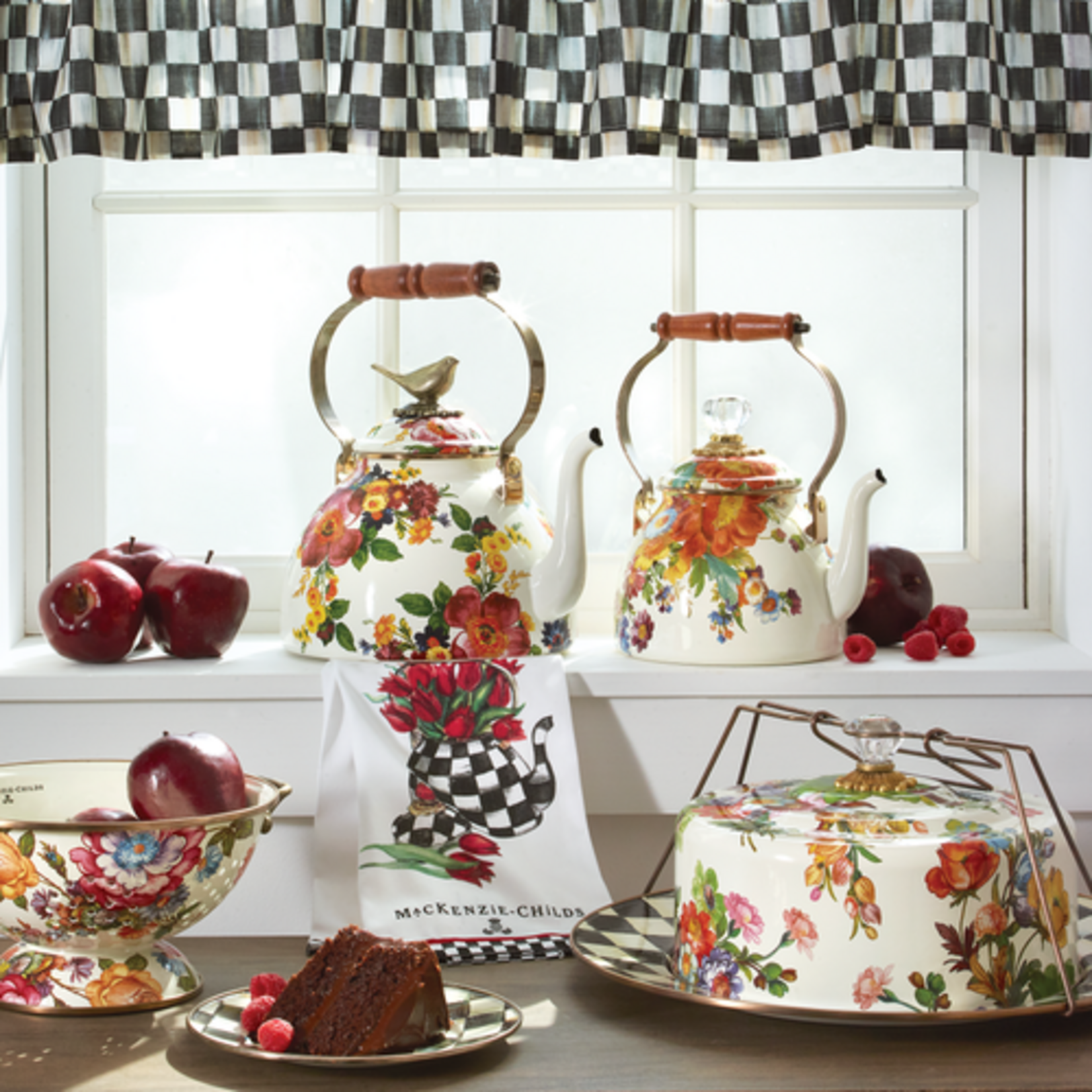 MacKenzie-Childs white flower market 2 quart tea kettle