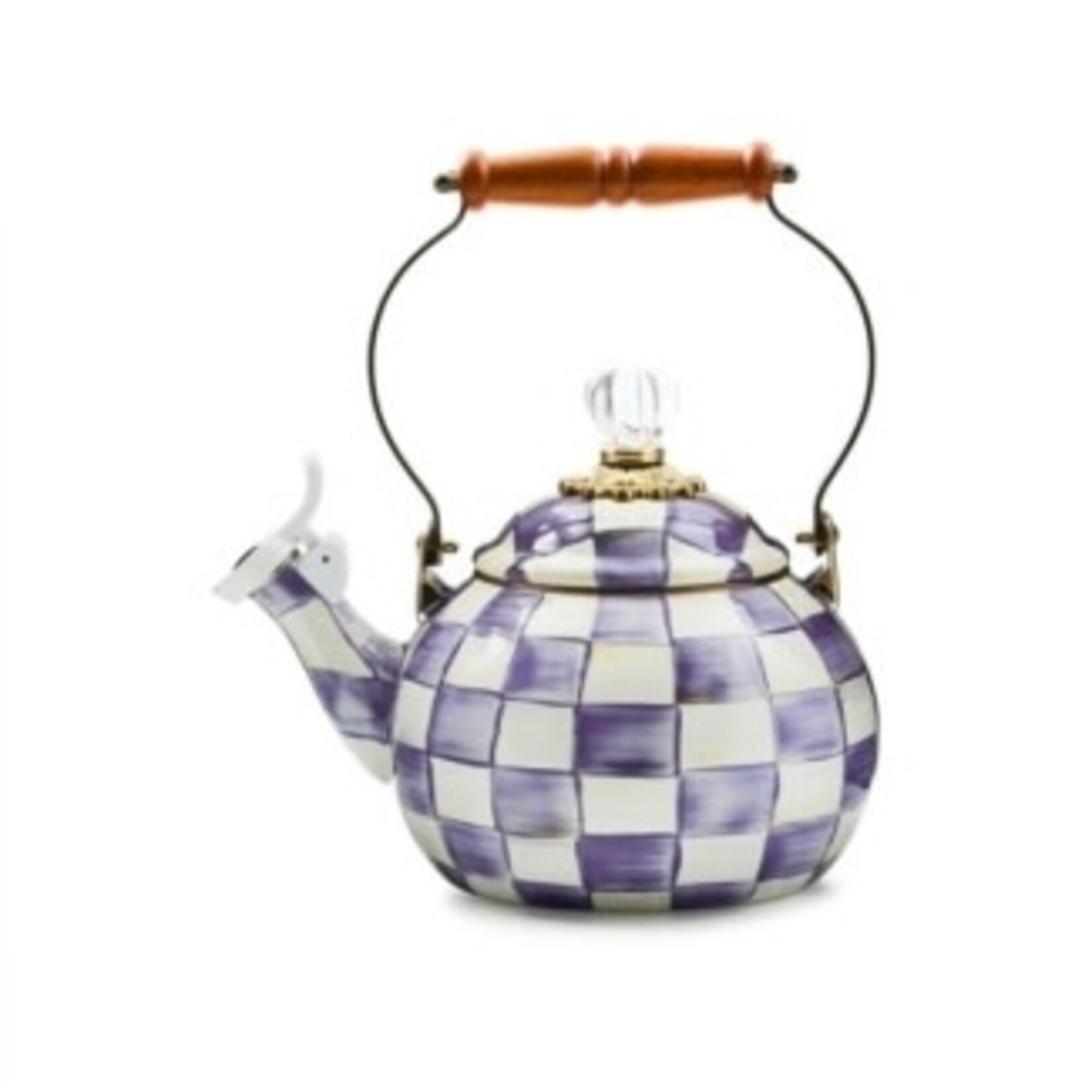 MacKenzie-Childs violet check whistling tea kettle