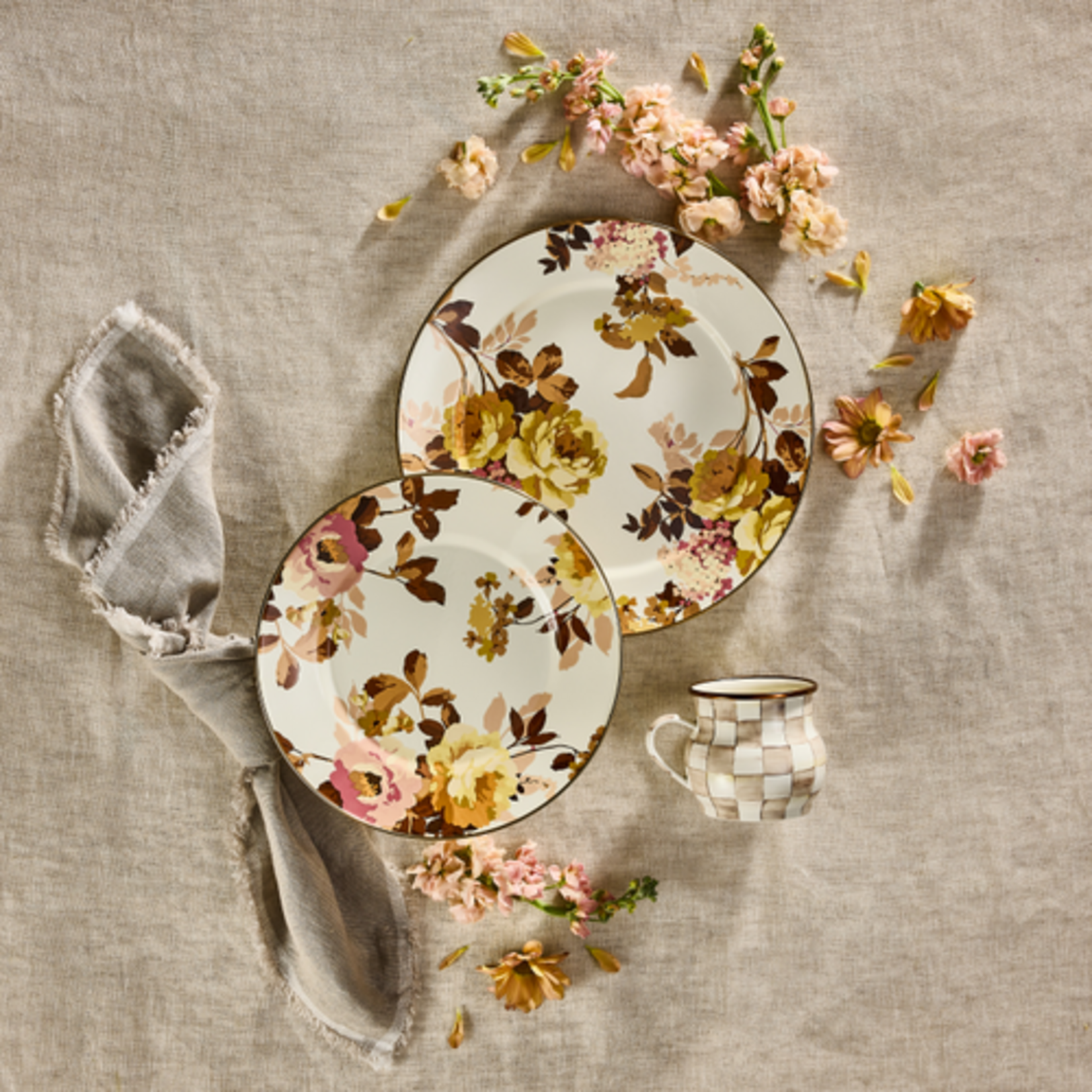 MacKenzie-Childs wild rose white dinner plate