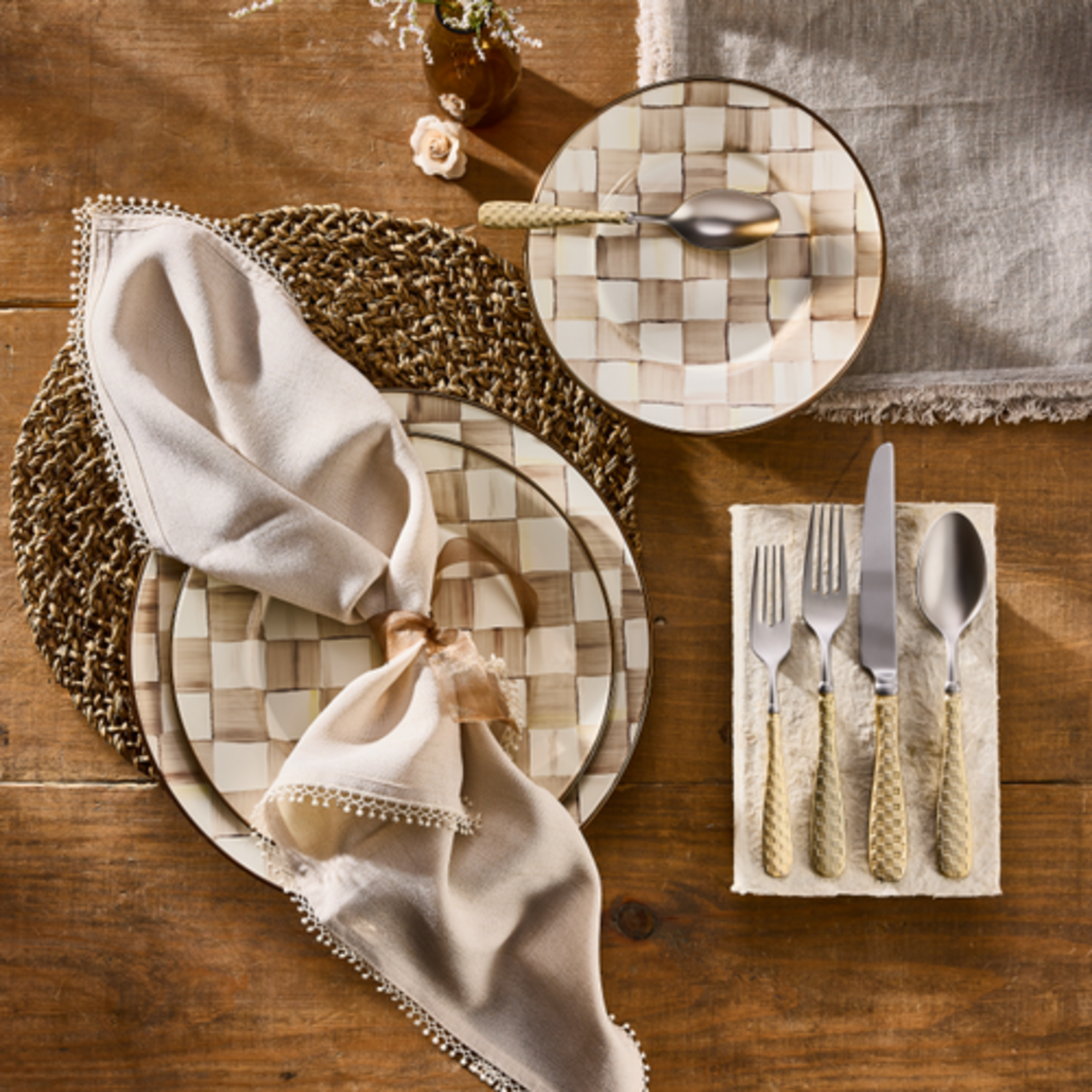 MacKenzie-Childs mocha check dinner plate