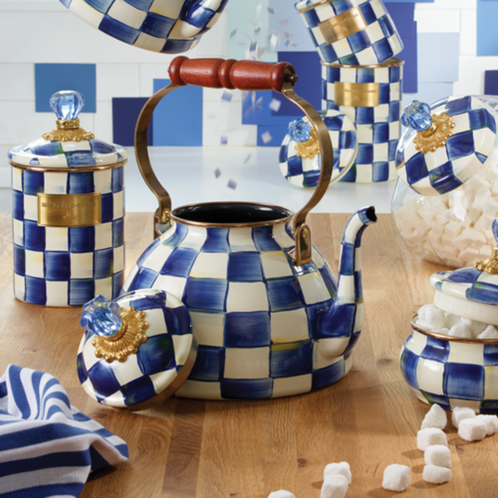 MacKenzie-Childs royal check 3 quart tea kettle