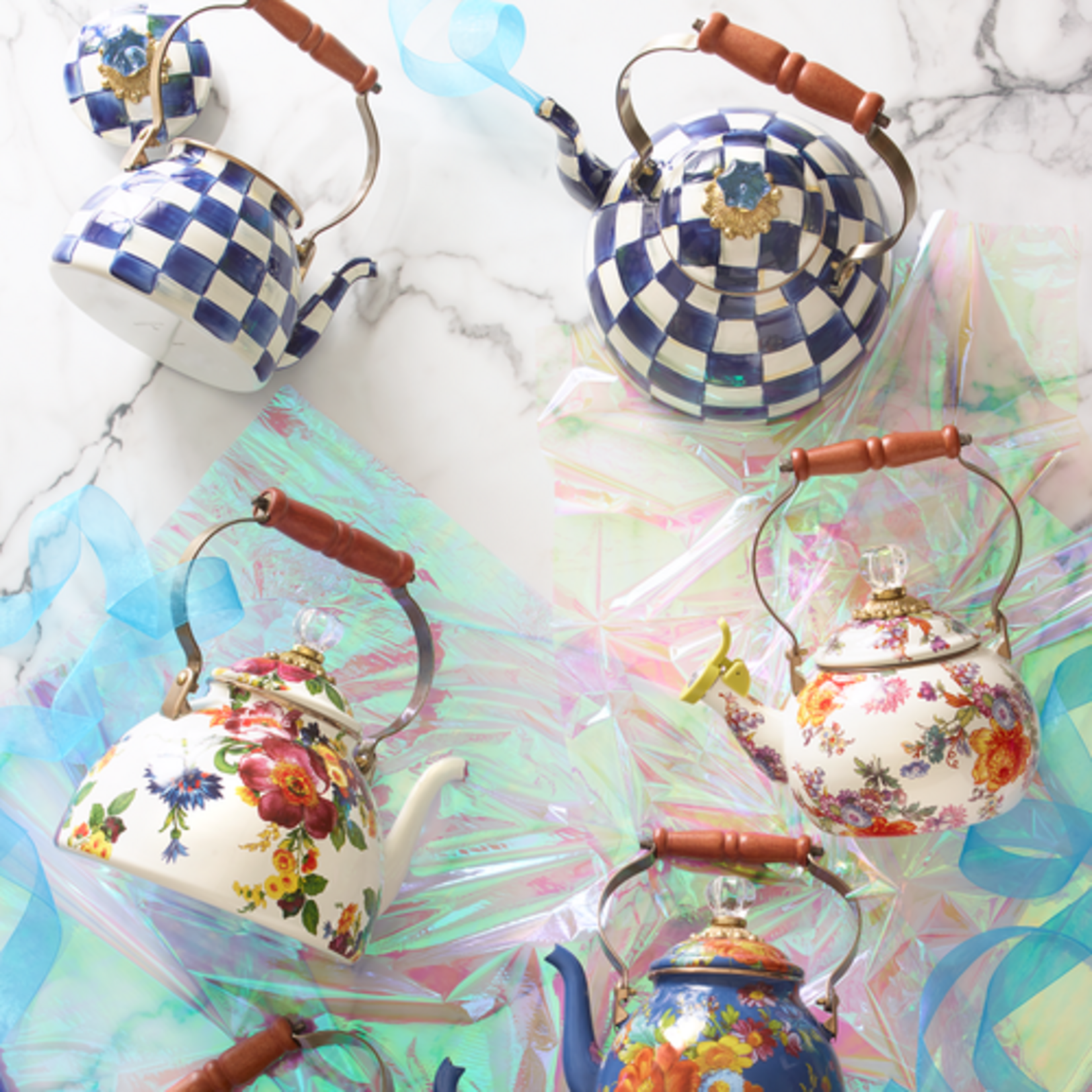 MacKenzie-Childs white flower market 3 quart tea kettle
