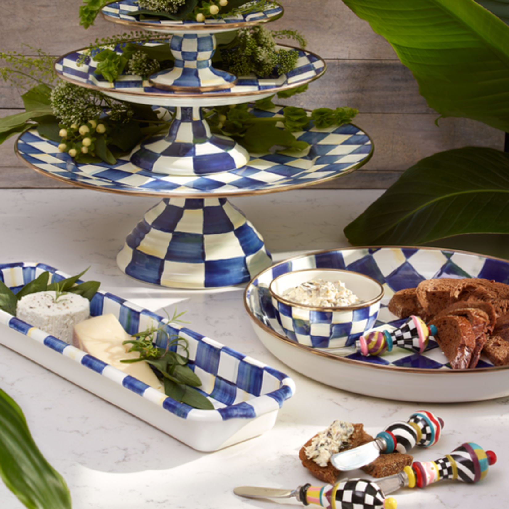 MacKenzie-Childs royal check large pedestal platter