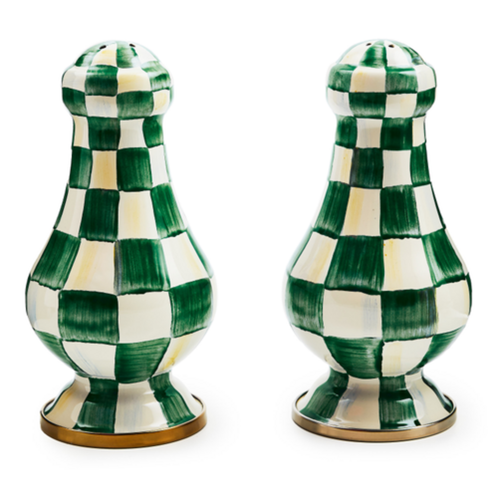 MacKenzie-Childs emerald check large salt & pepper shakers