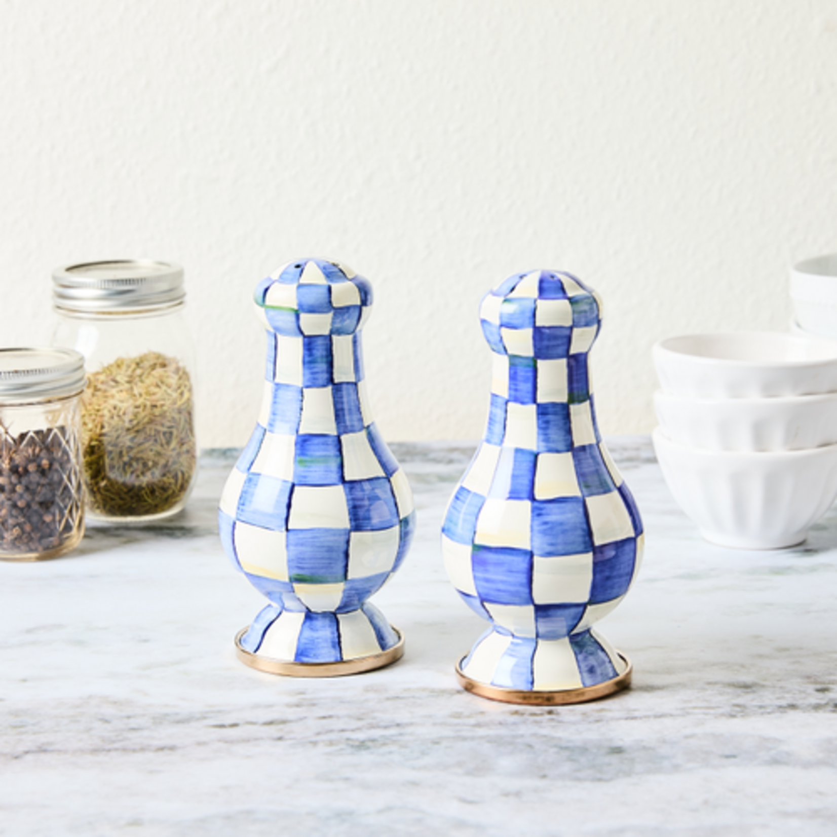 MacKenzie-Childs royal check large salt & pepper shakers