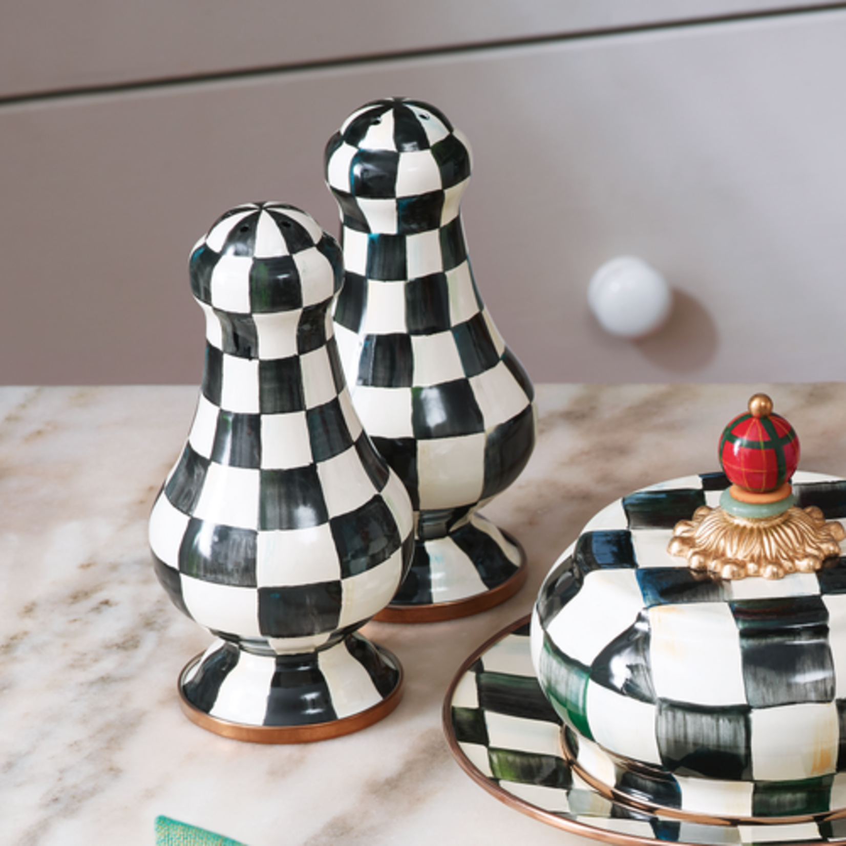 MacKenzie-Childs courtly check large salt & pepper shakers