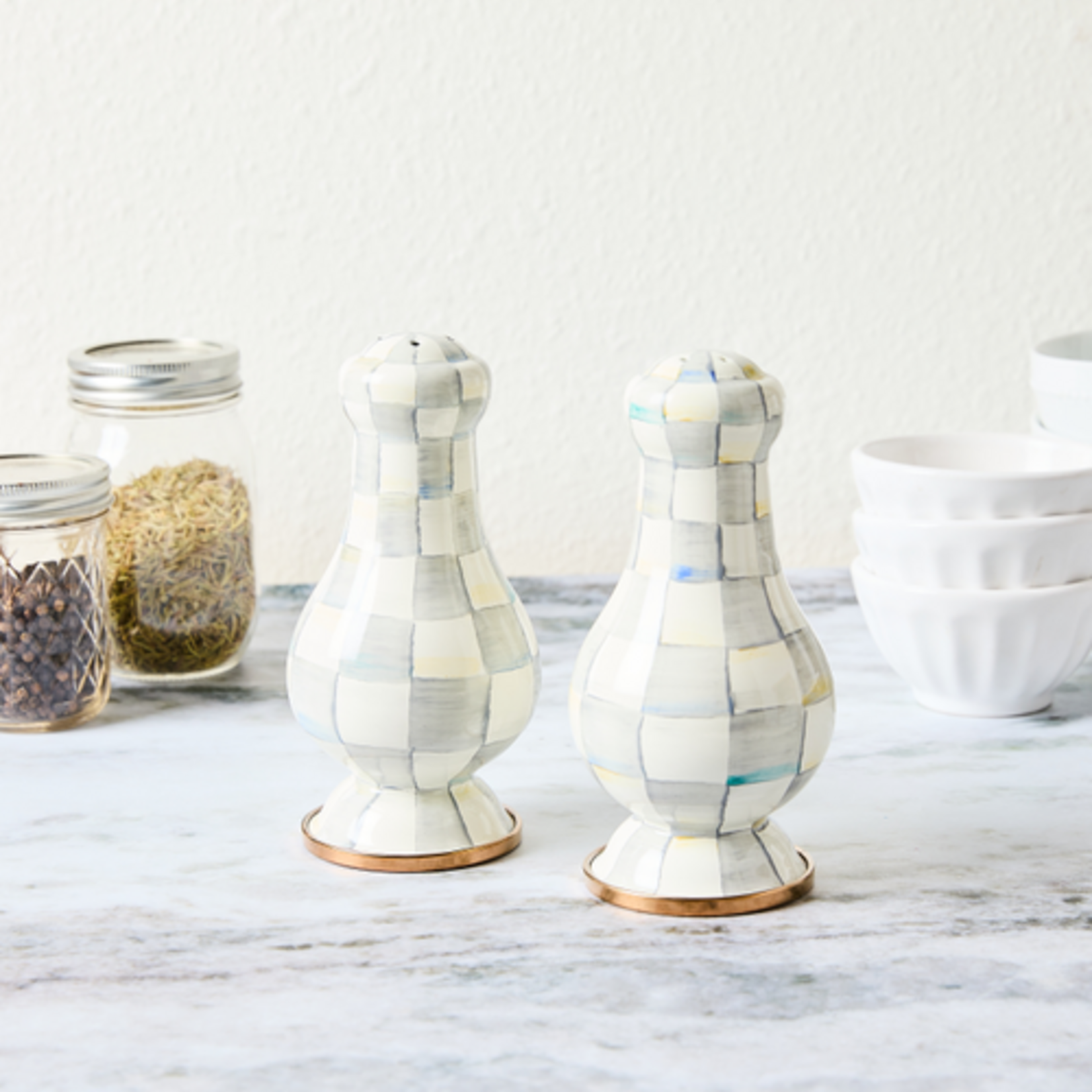 MacKenzie-Childs sterling check large salt & pepper shakers
