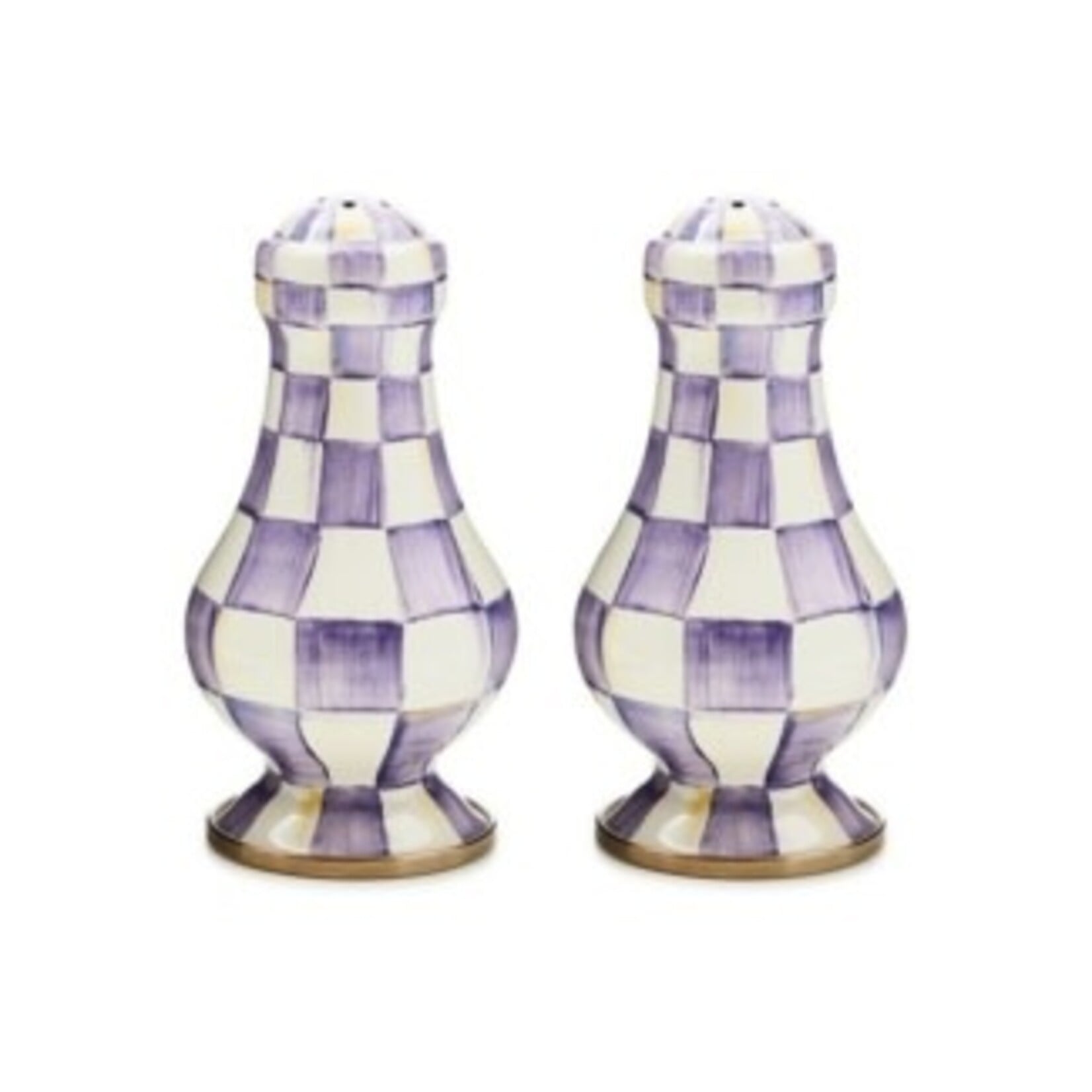MacKenzie-Childs violet check large salt & pepper shakers