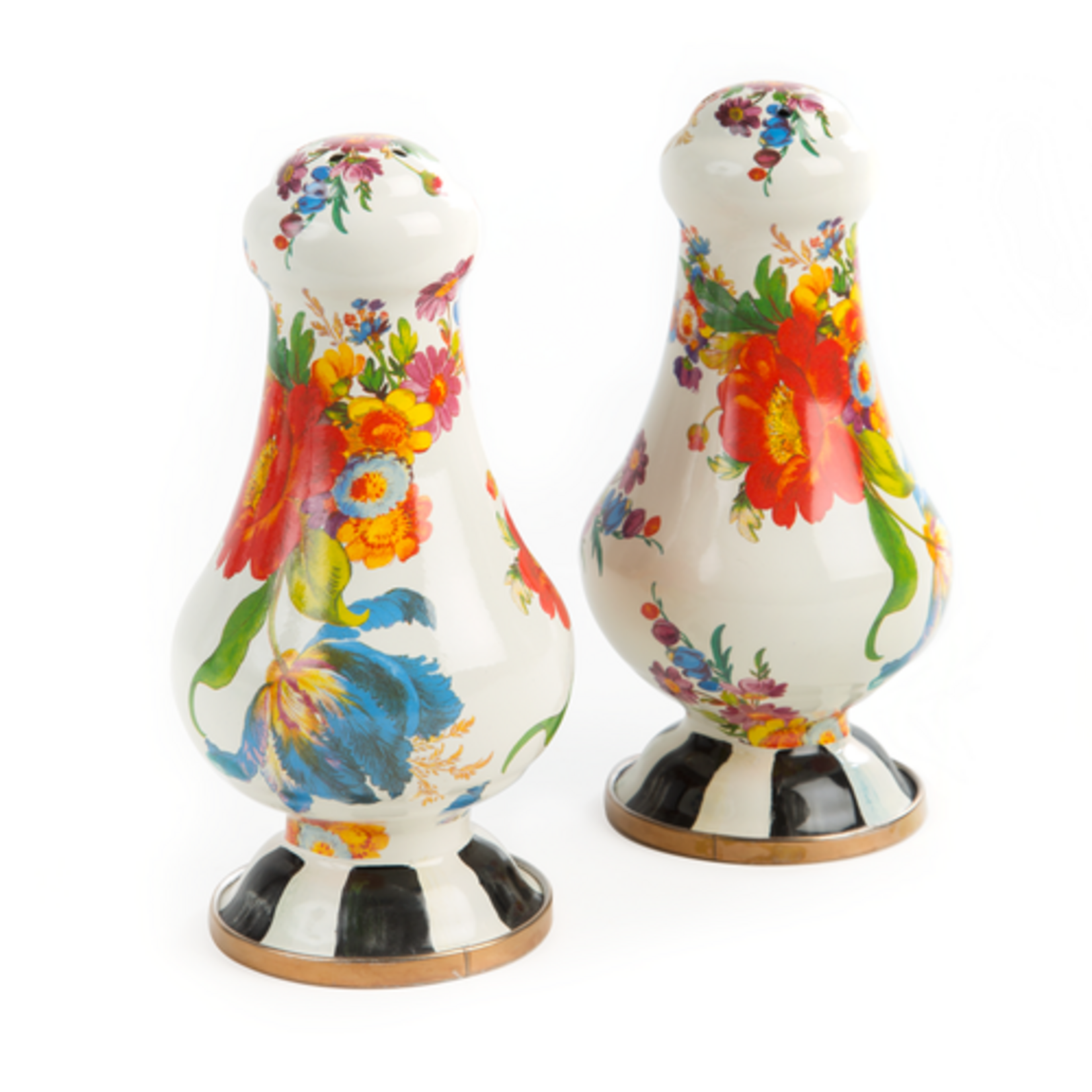MacKenzie-Childs white flower market large salt & pepper shakers