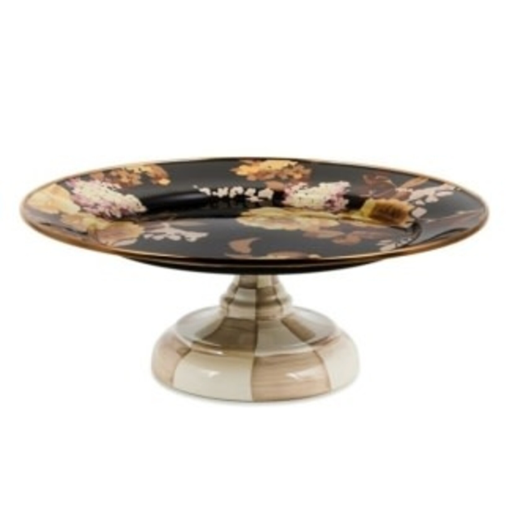 MacKenzie-Childs wild rose brown small pedestal platter