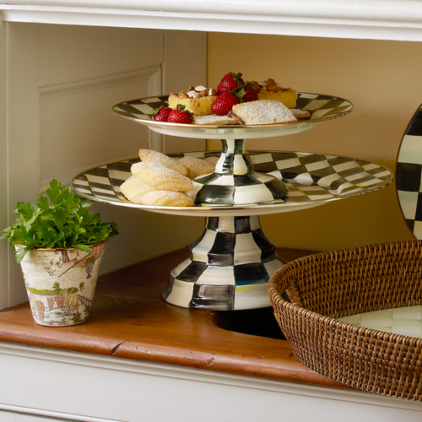 MacKenzie-Childs courtly check small pedestal platter