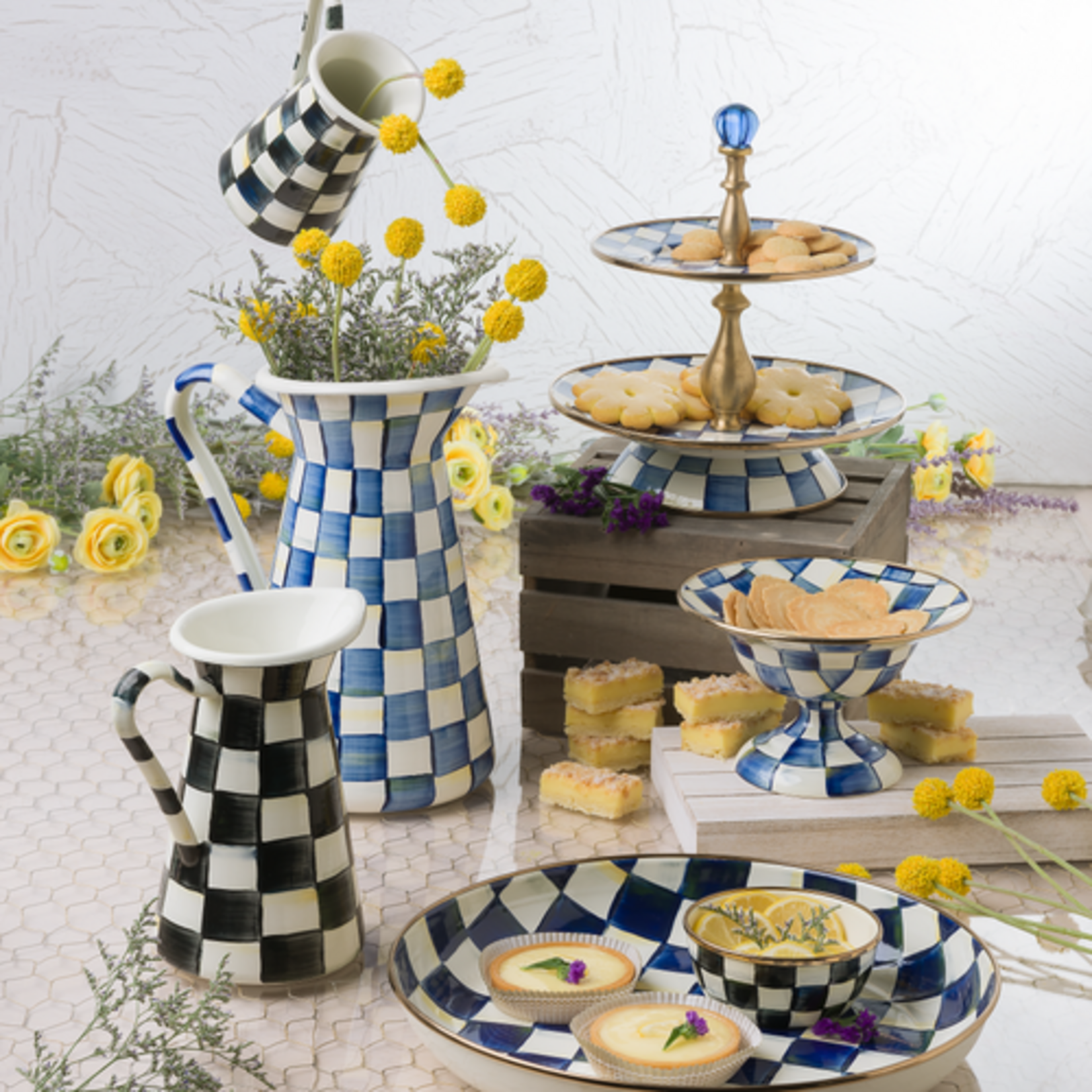 MacKenzie-Childs royal check two tier sweet stand