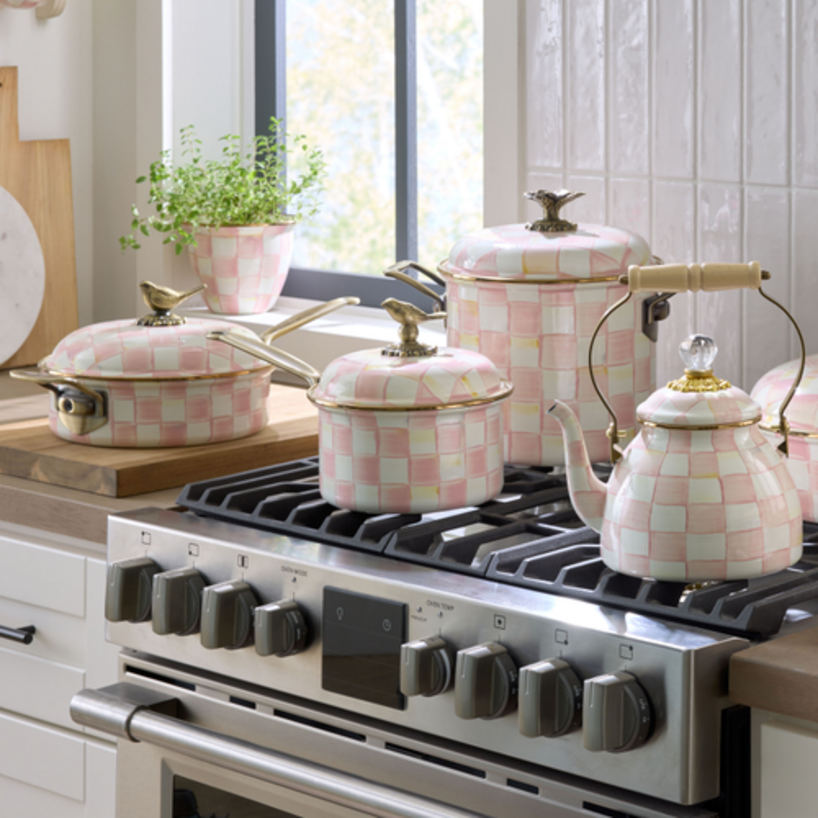 MacKenzie-Childs rosy check 2.5 qt. saucepan