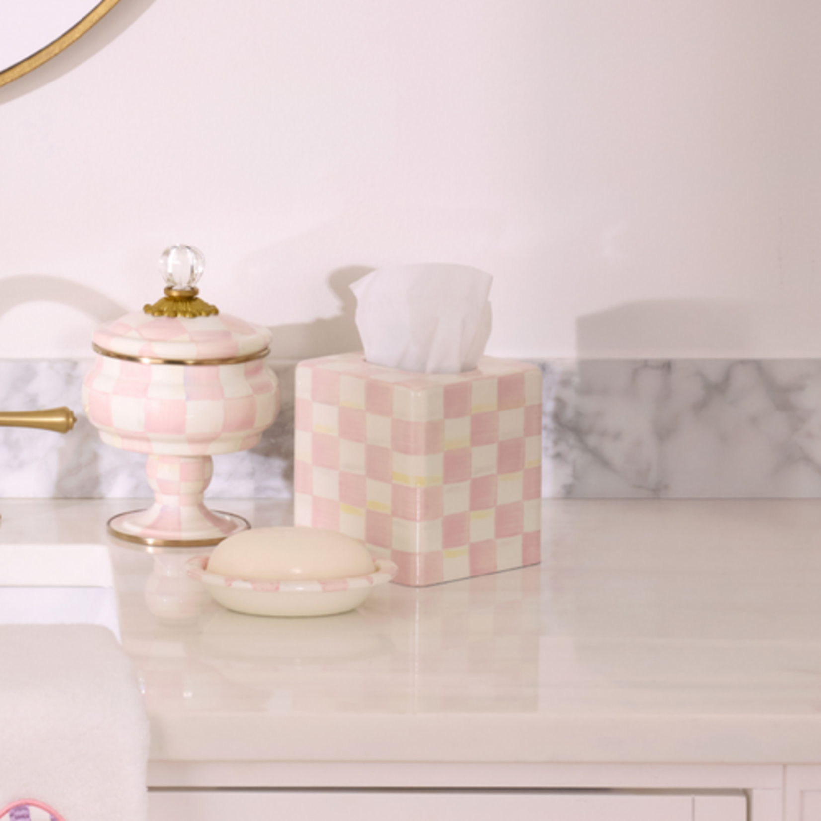 MacKenzie-Childs rosy check boutique tissue box cover