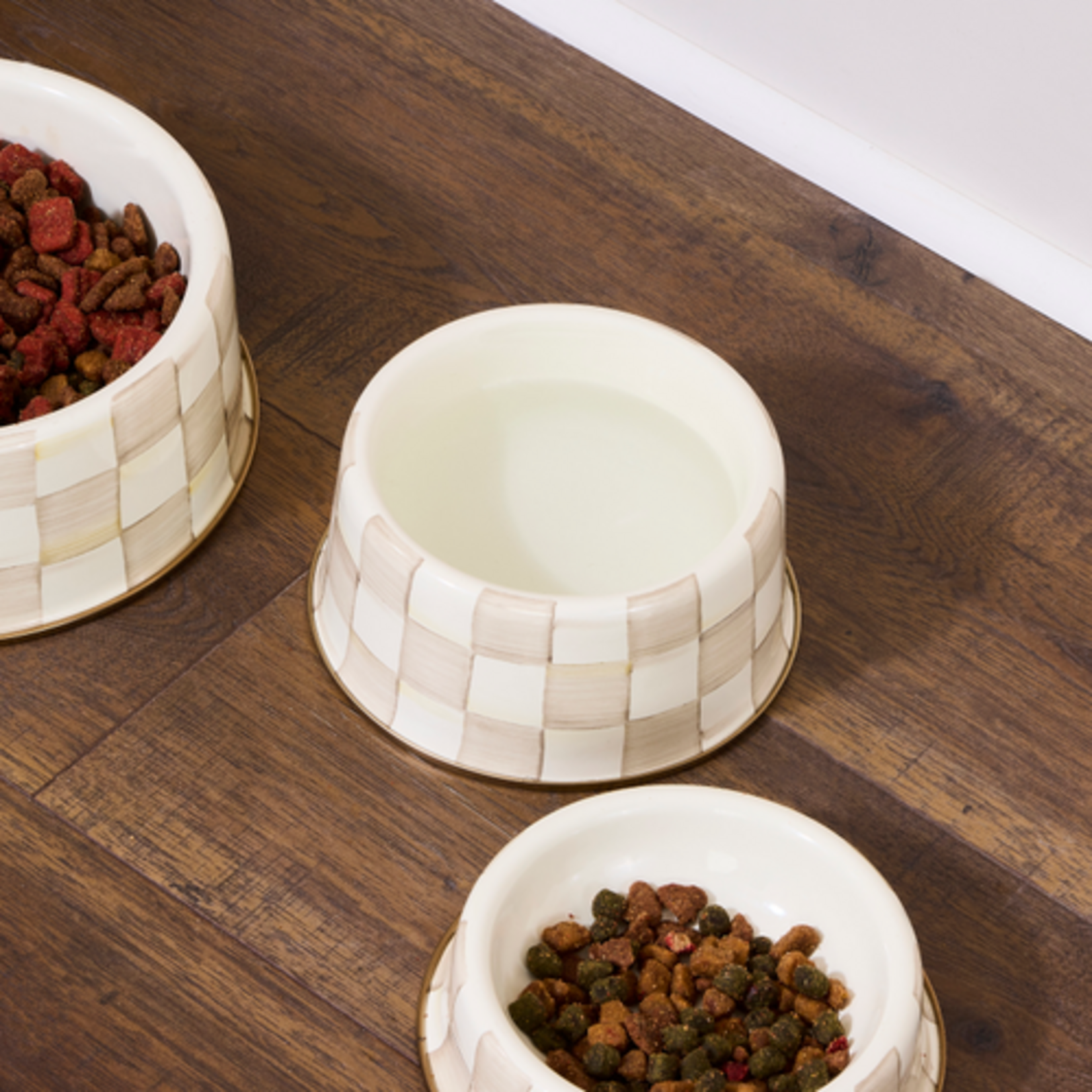 MacKenzie-Childs mocha check medium pet dish