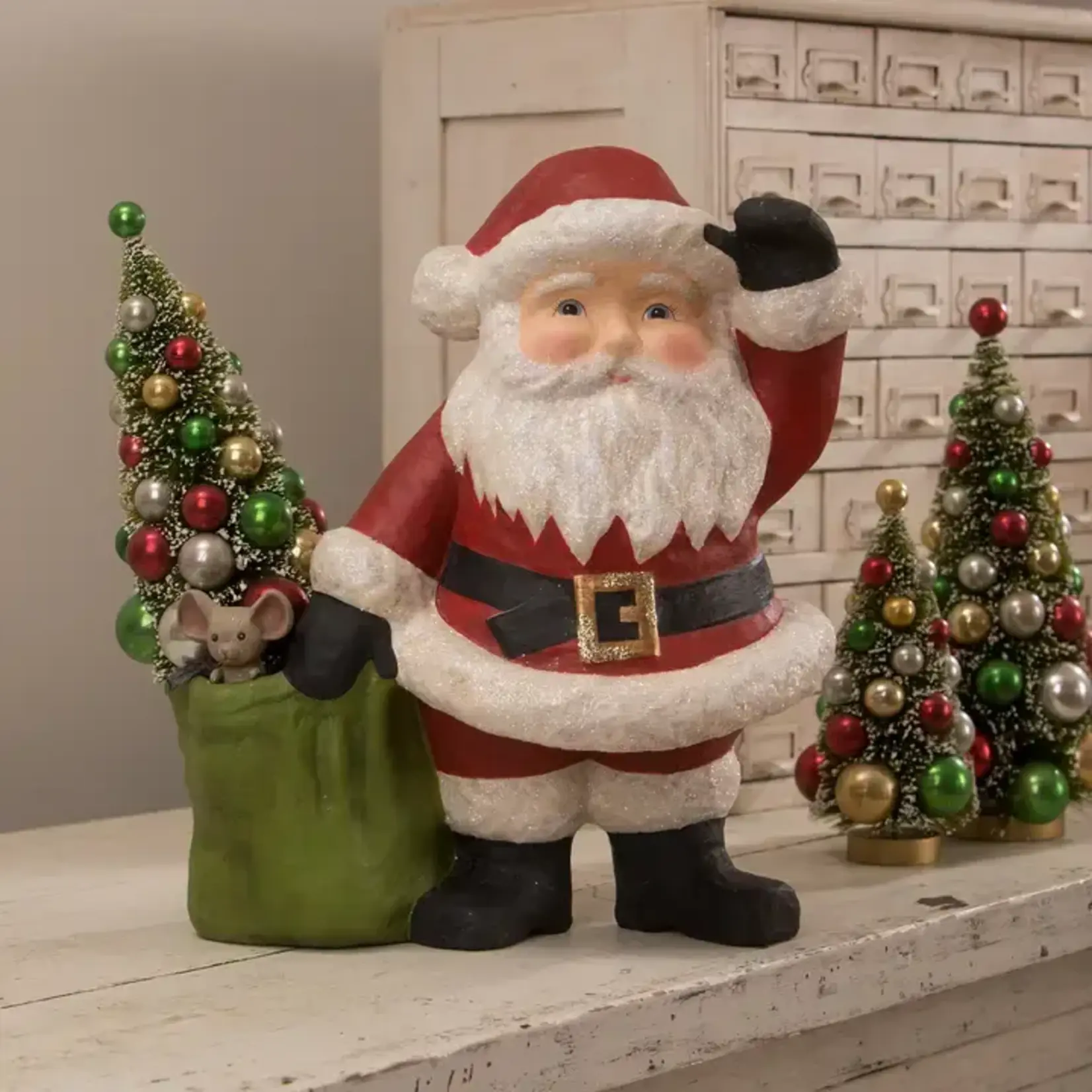 Bethany Lowe Designs, Inc. Jolly Waving Santa with Bag Large Paper Mache